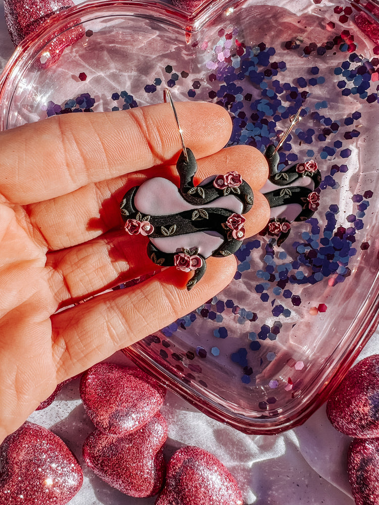 Floral Snake Heart Hoop Earrings