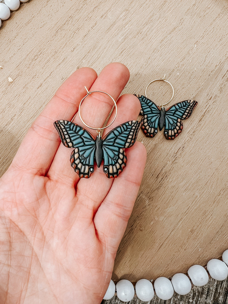 Swallowtail Butterfly Hoop Earrings