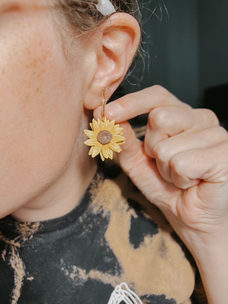 Full Sunflower Hoop Earrings