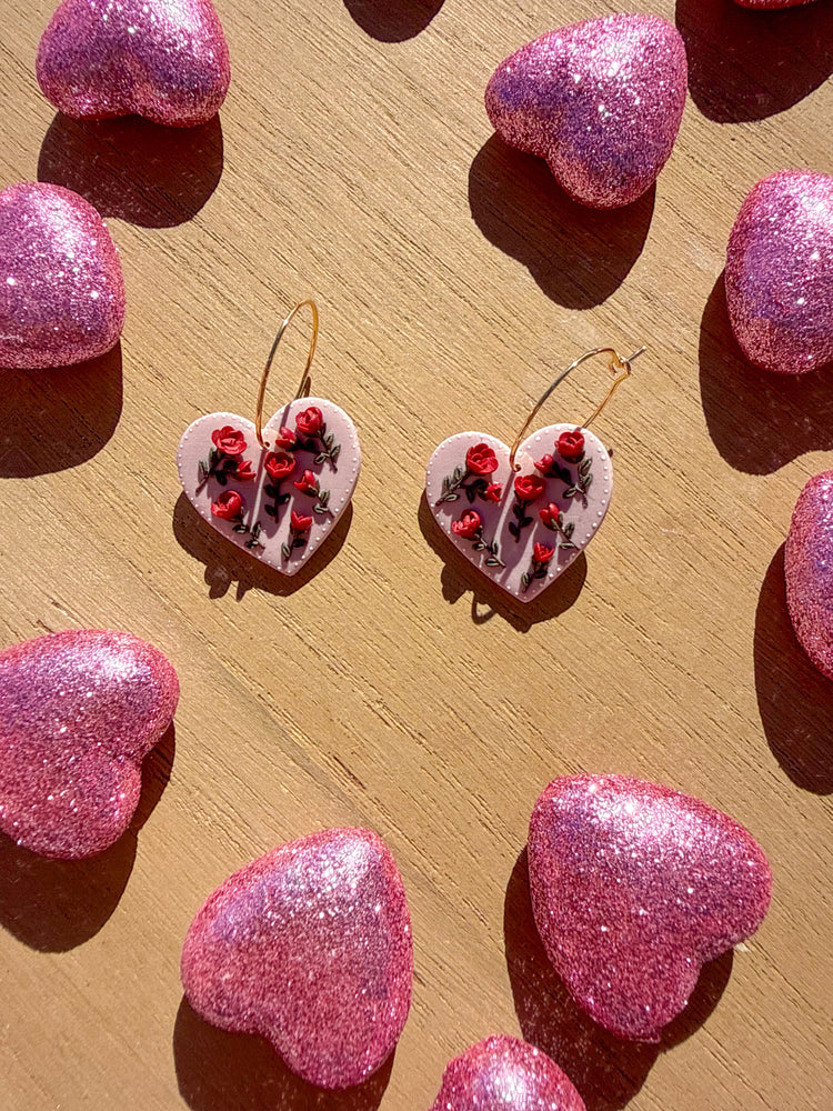 Floral Rose Heart Earrings
