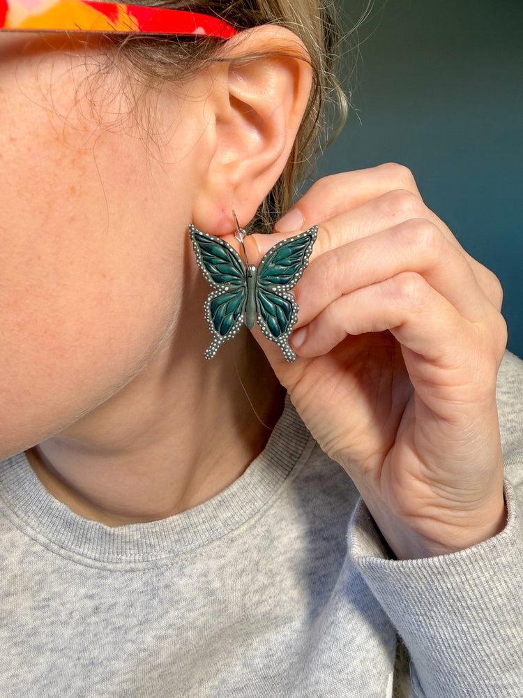 Hunter Green Butterfly Earrings