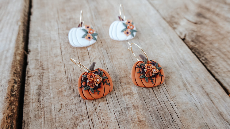 Floral Dangle Pumpkin Earrings