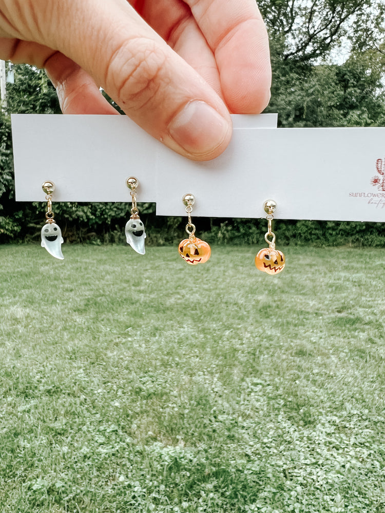 Ghost & Pumpkin Dainty Earrings