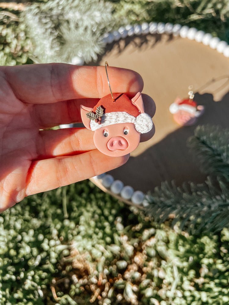 Xmas Pig Hoop Earrings