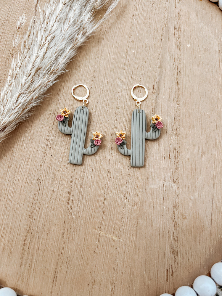 Floral Cactus Dangle Earrings