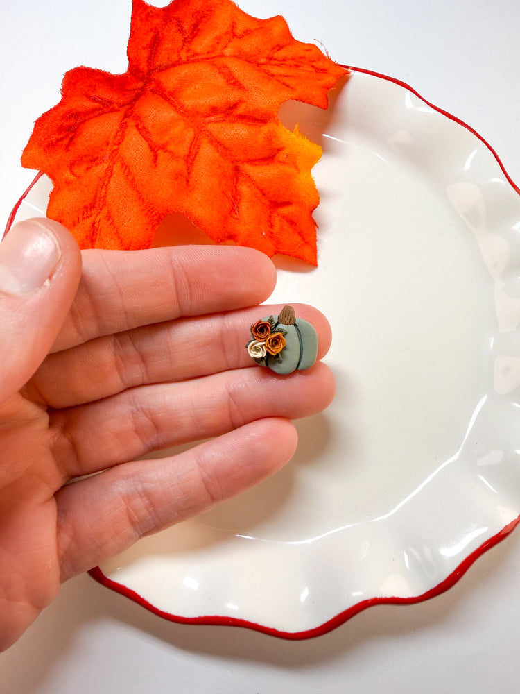 Floral Fall Stud Earrings Pumpkin & Witch Hat Set