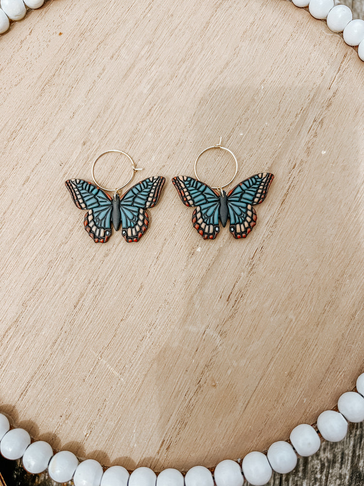 Swallowtail Butterfly Hoop Earrings