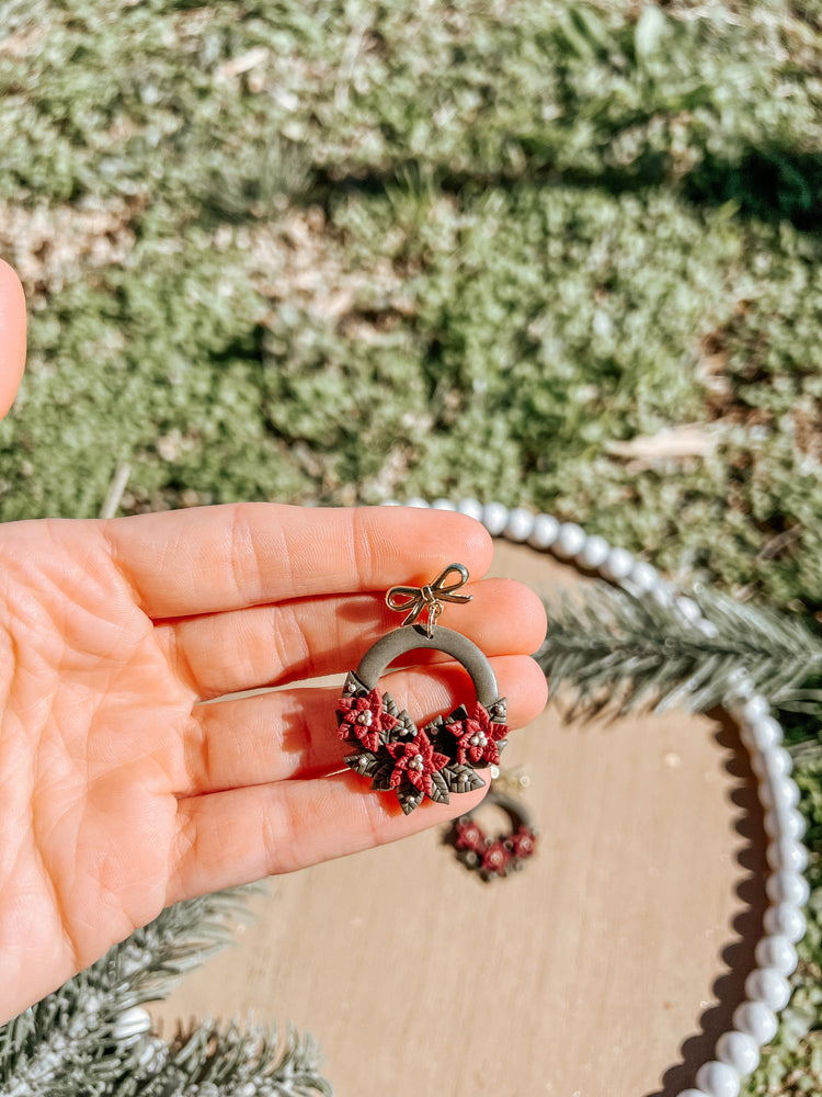 Poinsettia Wreath Dangle Earrings