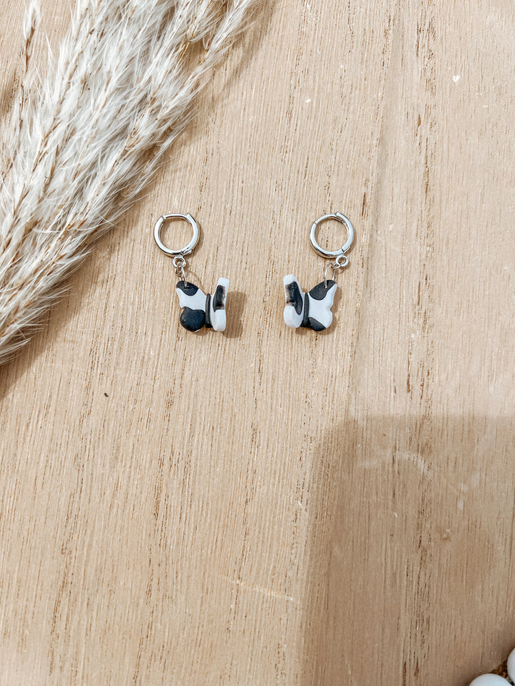 Cow Print Butterfly Huggie Earrings