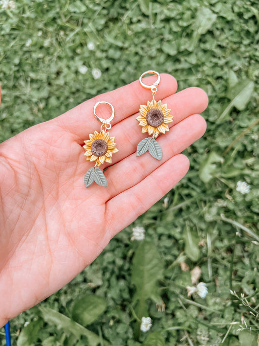 Sunflower Huggie Dangle Earrings