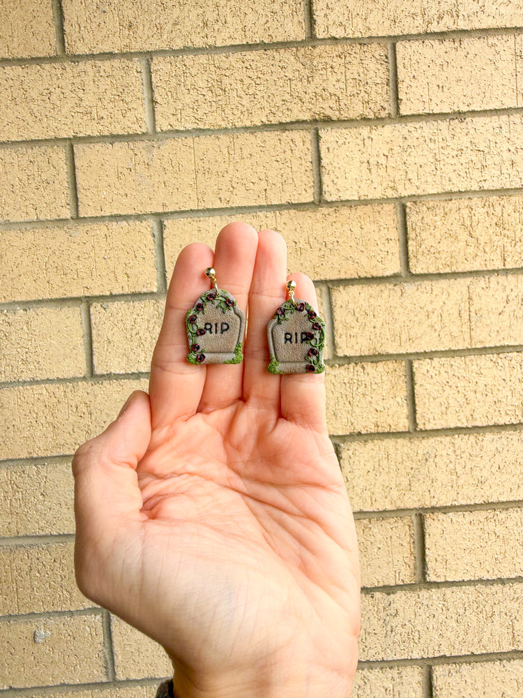 Halloween Floral Tombstone Earrings