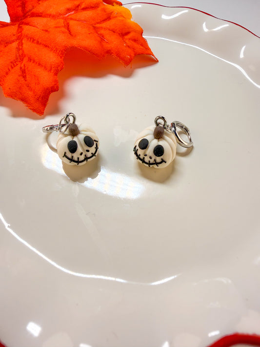 Skellington White Pumpkin Dangle Earrings
