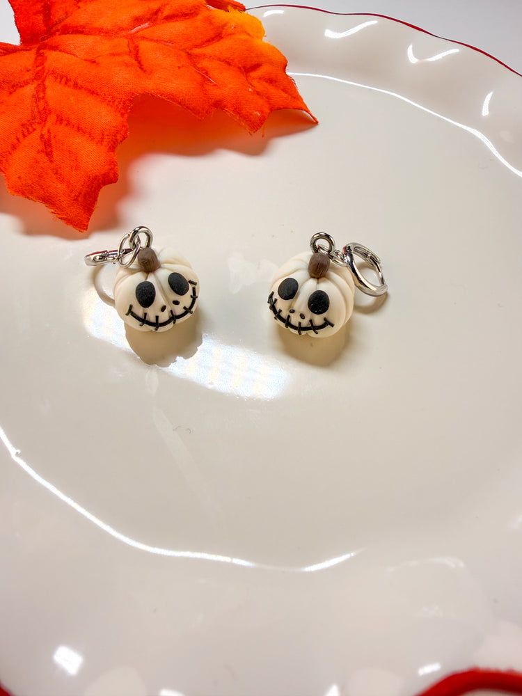 Skellington White Pumpkin Dangle Earrings