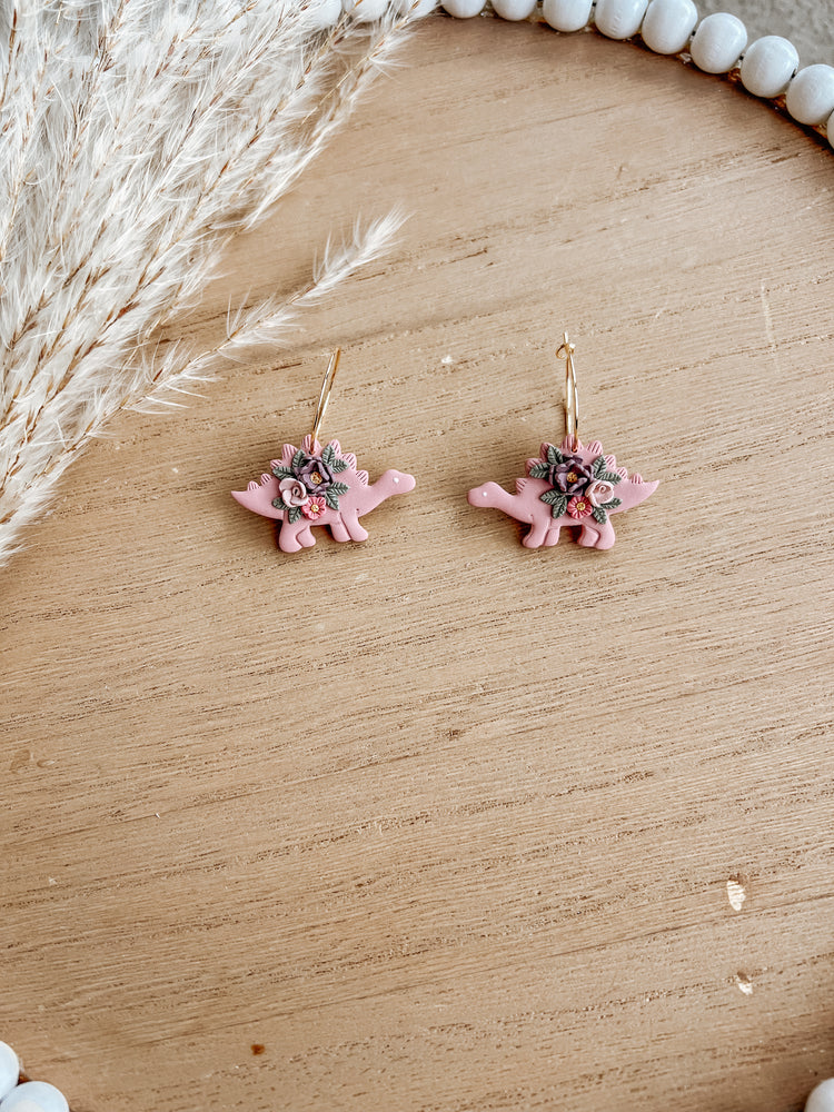 Stegosaurus Floral Hoop Earrings