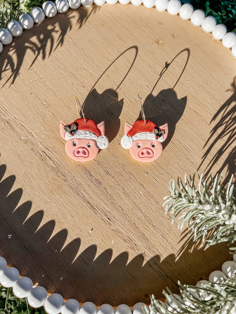 Xmas Pig Hoop Earrings