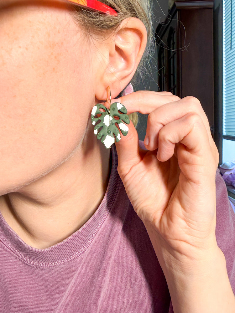 Tropical Monstera Hoop Earrings