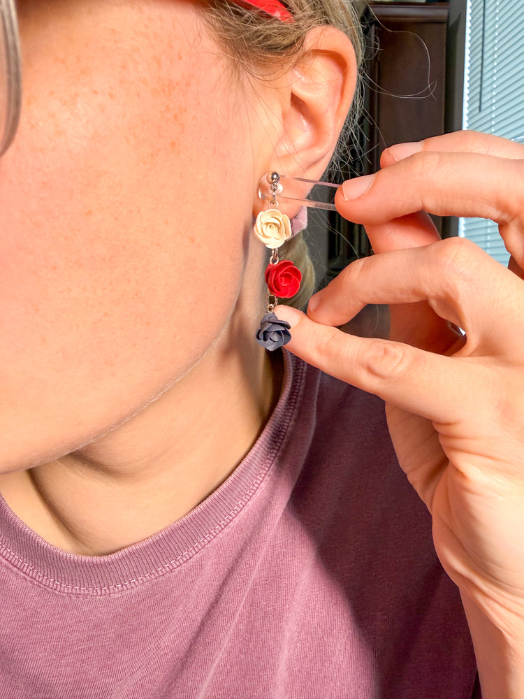 Red, White & Blue Rose Dangle