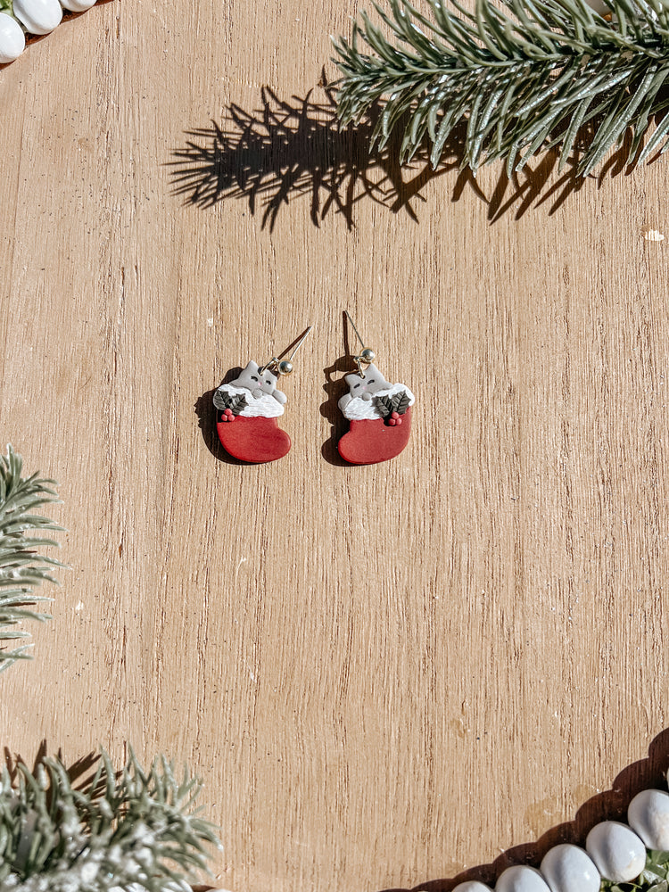 Kitten Stocking Dangle Earrings