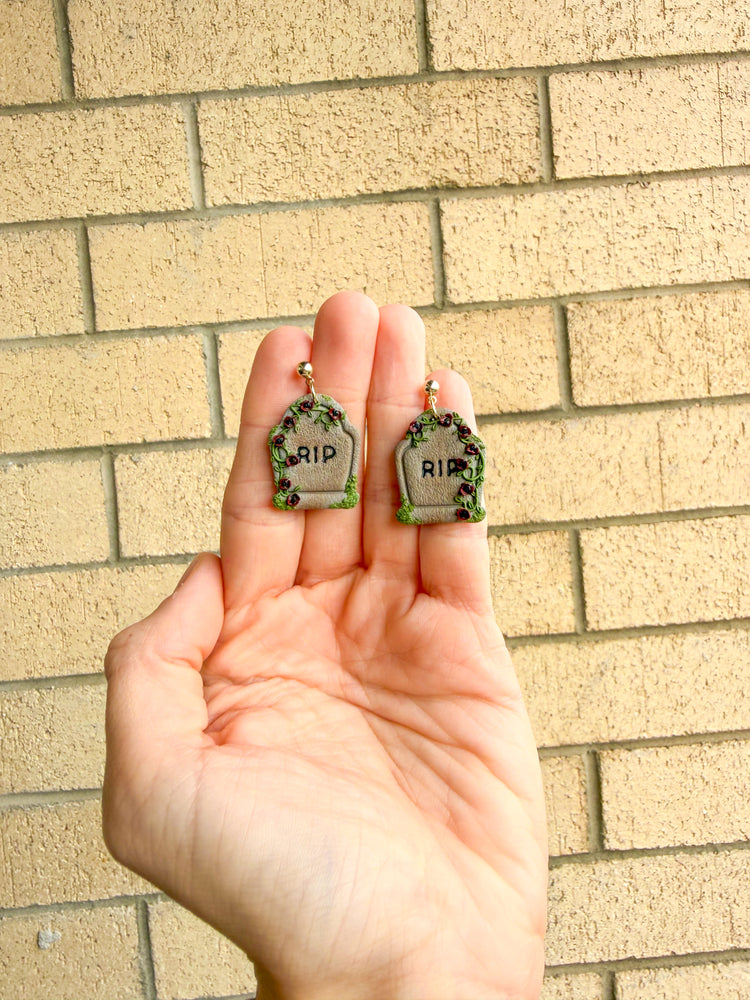 Halloween Floral Tombstone Earrings