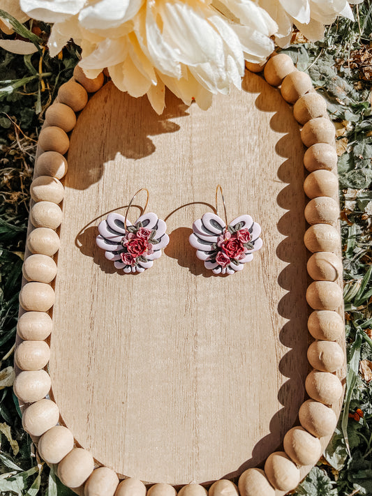 Skeleton Flower Heart Dangle Earrings
