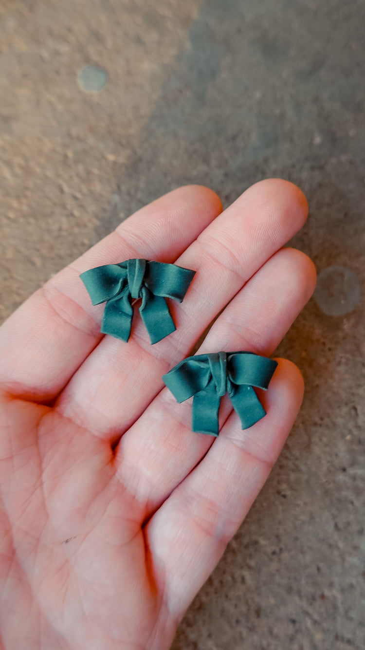 Hunter Green Bow Stud Earrings