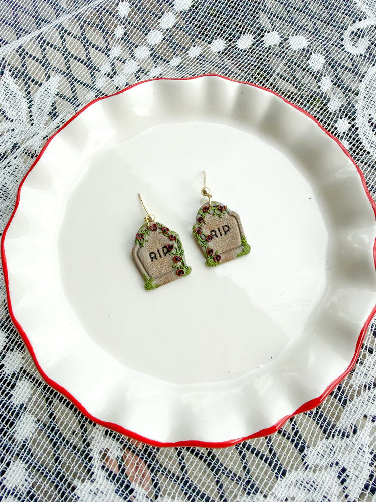 Halloween Floral Tombstone Earrings