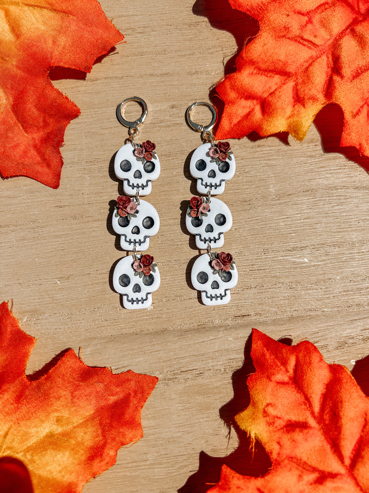 Floral Skull Tier Dangle Earrings