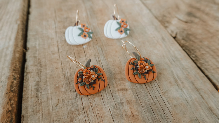 Floral Dangle Pumpkin Earrings