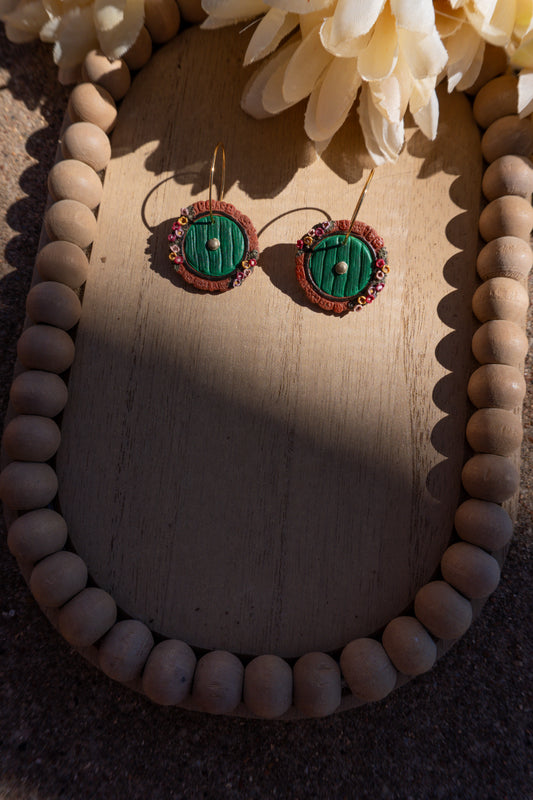 Green Hobbit Door Polymer Clay Earrings