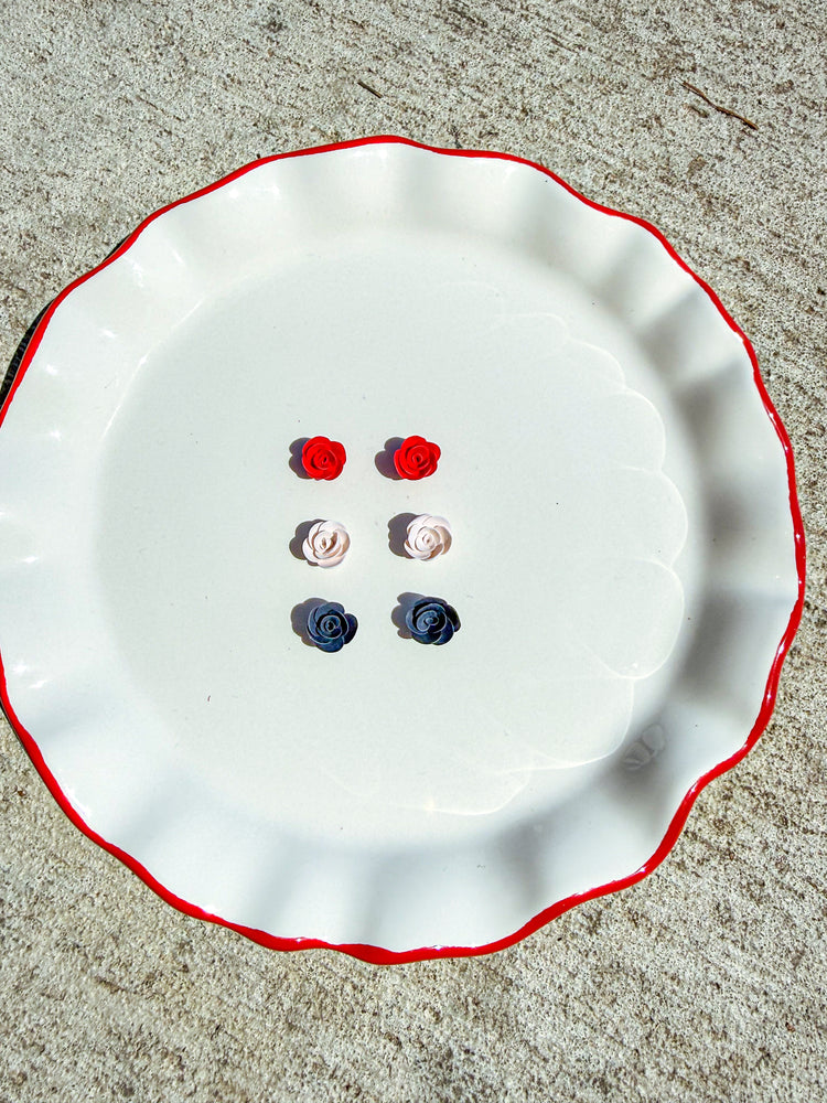 Red White & Blue Rose Stud Earrings