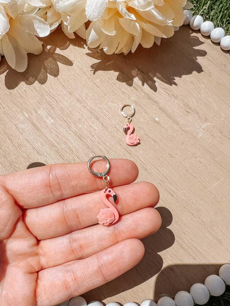 Flamingo Huggie Dangle Earrings