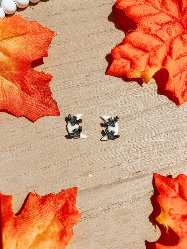 Glow In The Dark Bat Moon Studs