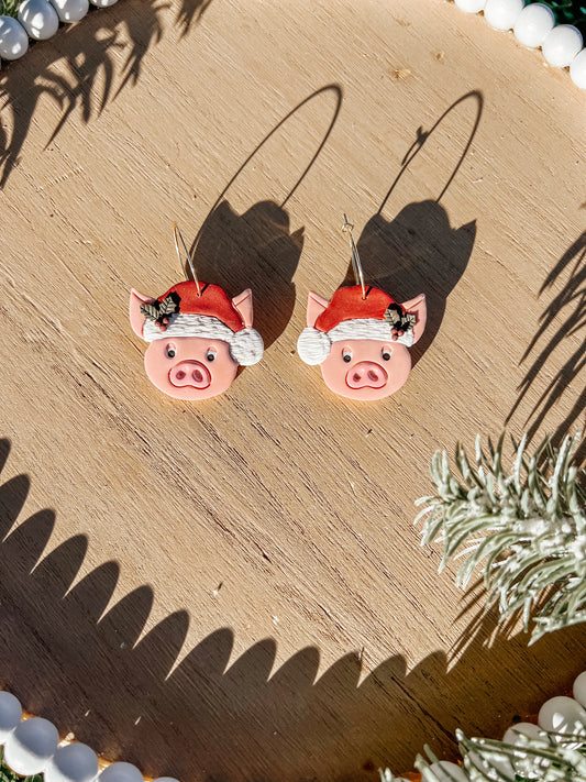 Xmas Pig Hoop Earrings