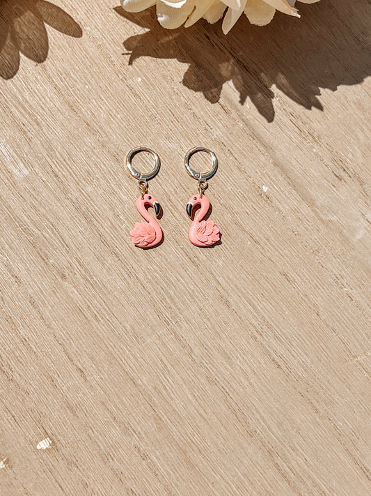 Flamingo Huggie Dangle Earrings