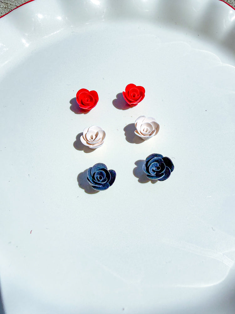 Red White & Blue Rose Stud Earrings