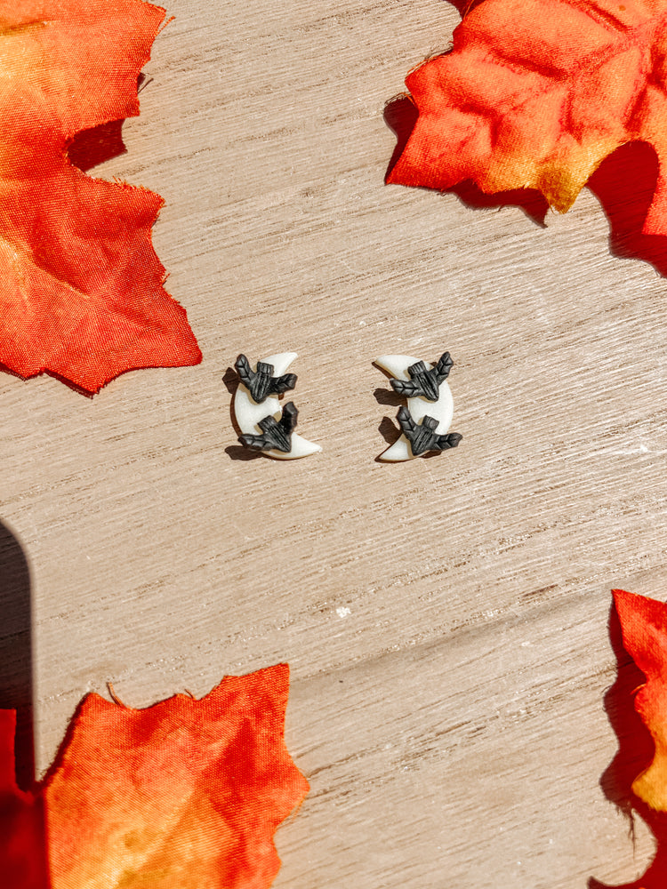 Glow In The Dark Bat Moon Studs