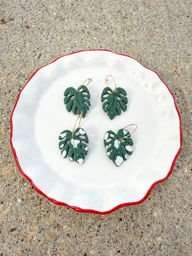 Tropical Monstera Hoop Earrings