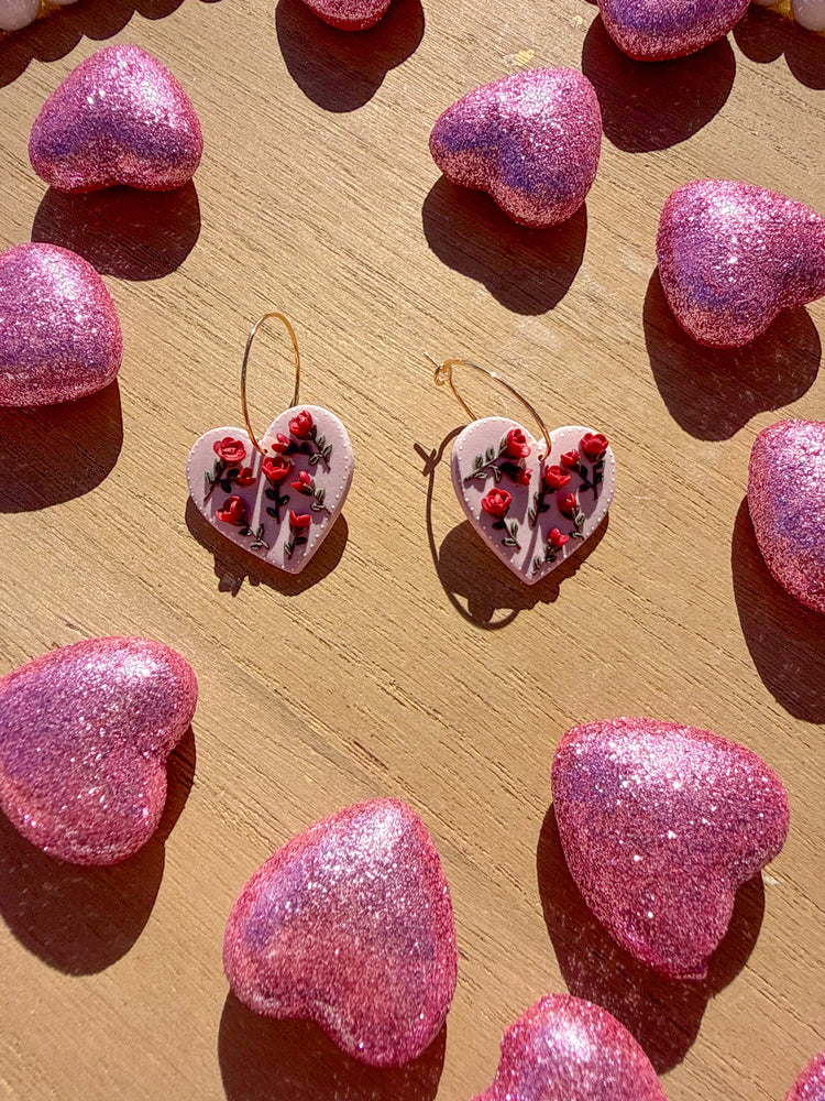 Floral Rose Heart Earrings