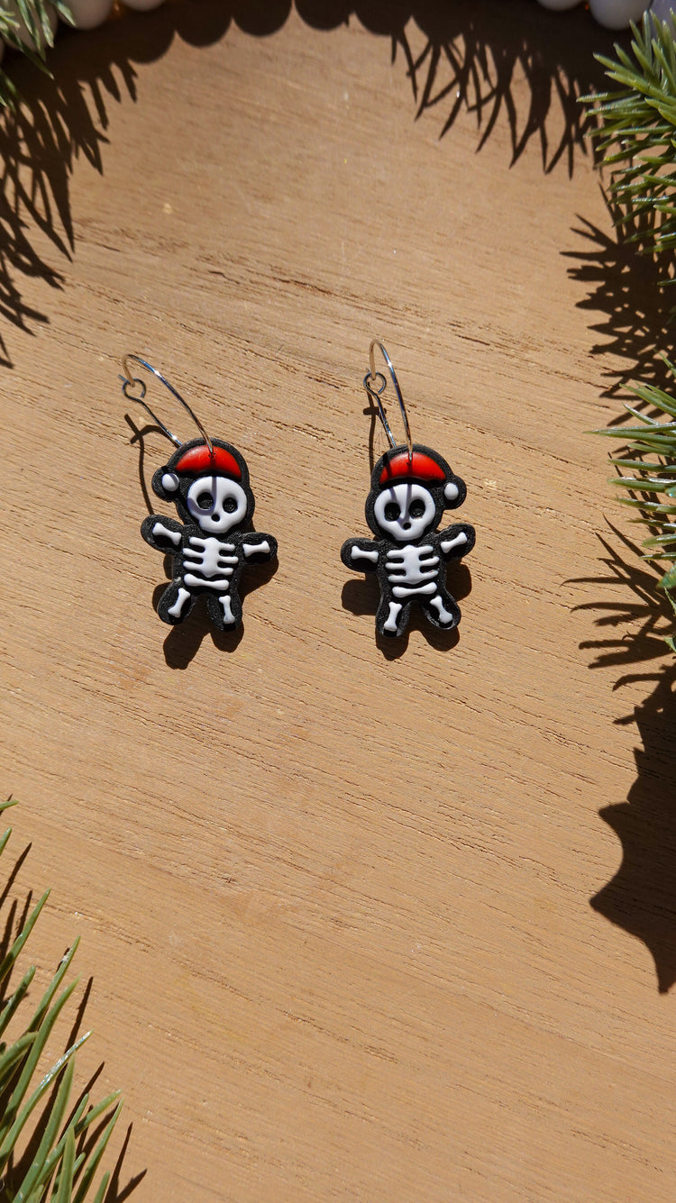 Skeleton Santa Clay Earrings