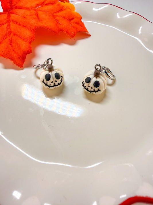 Skellington White Pumpkin Dangle Earrings