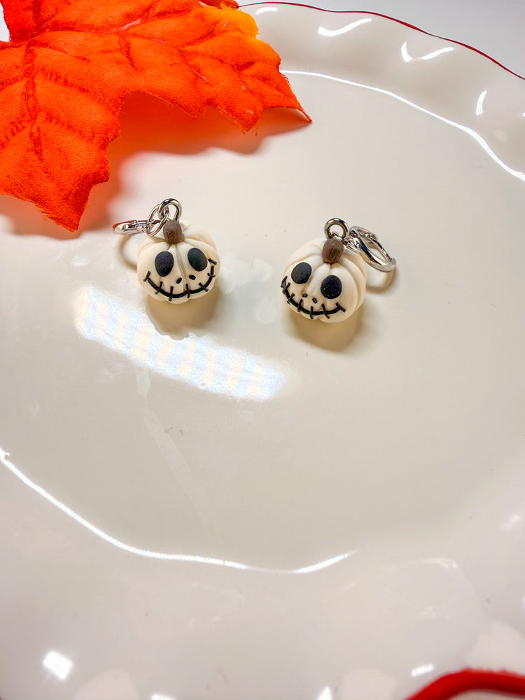 Skellington White Pumpkin Dangle Earrings