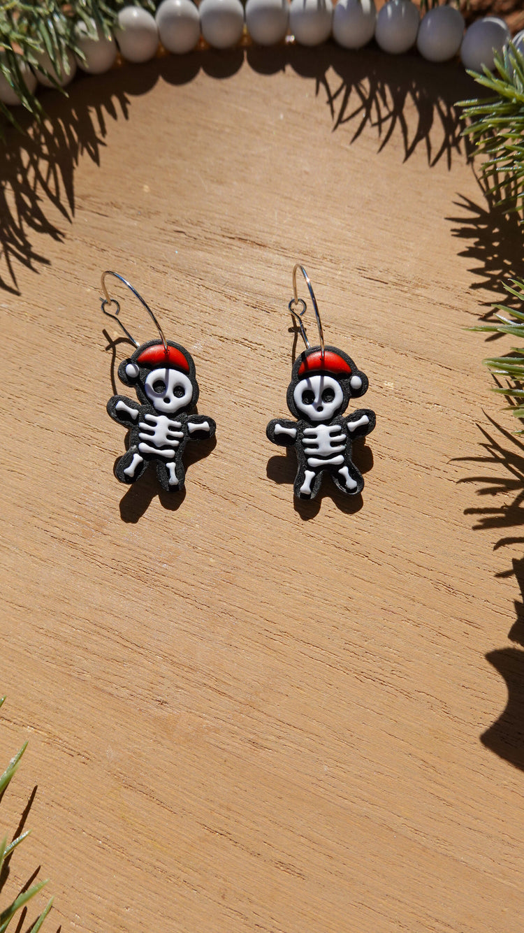 Skeleton Santa Clay Earrings