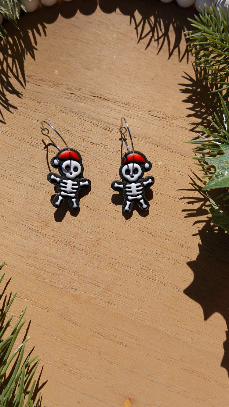 Skeleton Santa Clay Earrings