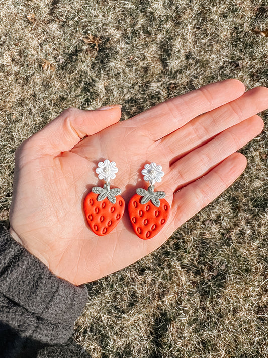 Strawberry Daisy Drop Earrings