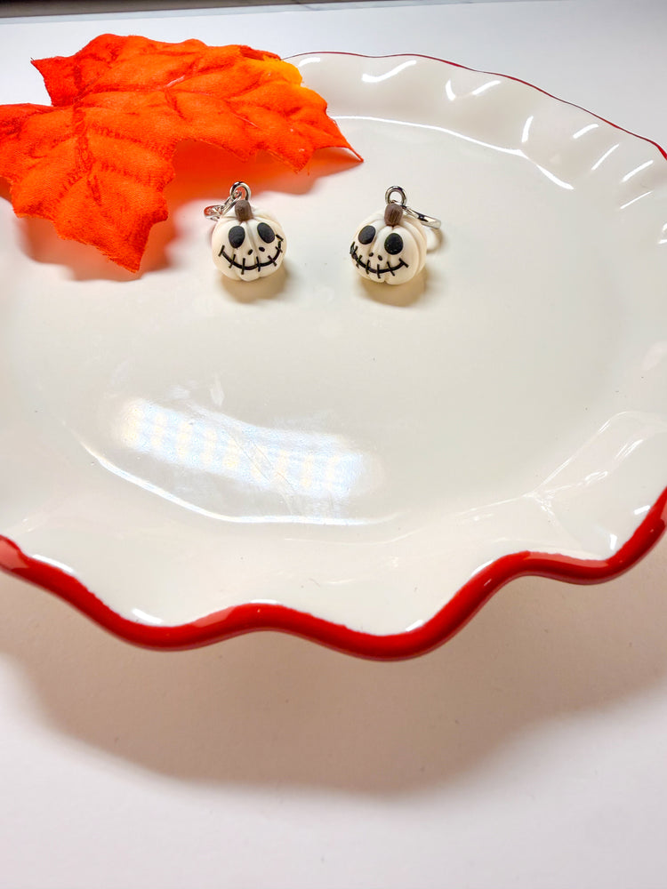 Skellington White Pumpkin Dangle Earrings