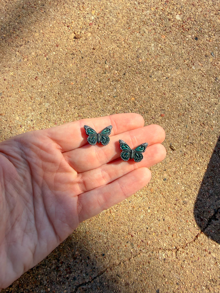 Black and Hunter Green Butterfly Stud Earrings