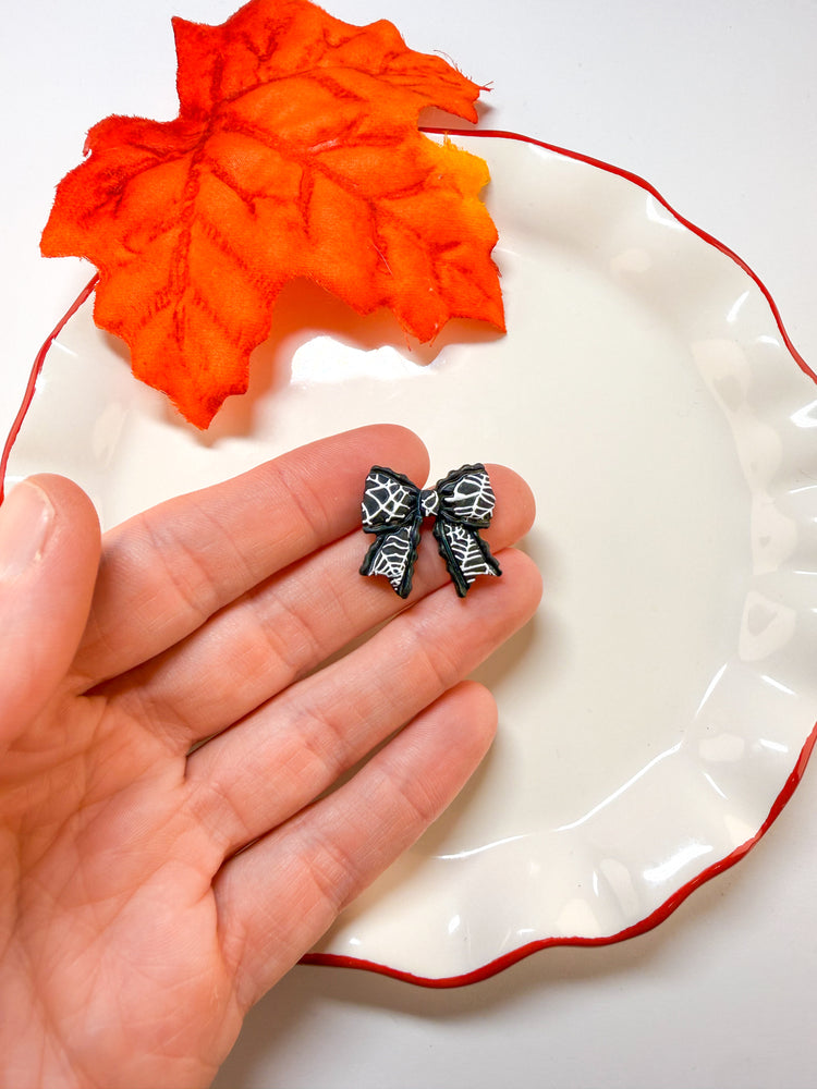 Spiderweb Halloween Bow Stud Earrings