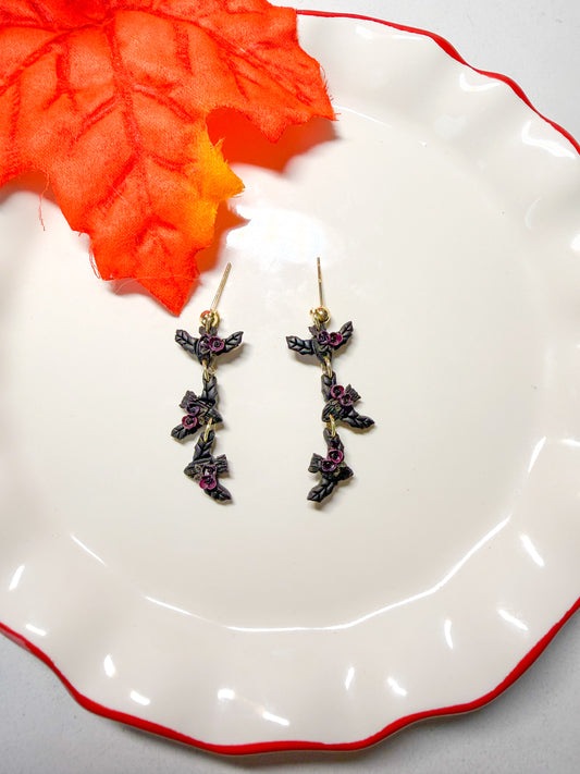 Midnight Floral Bat Dangle Earrings