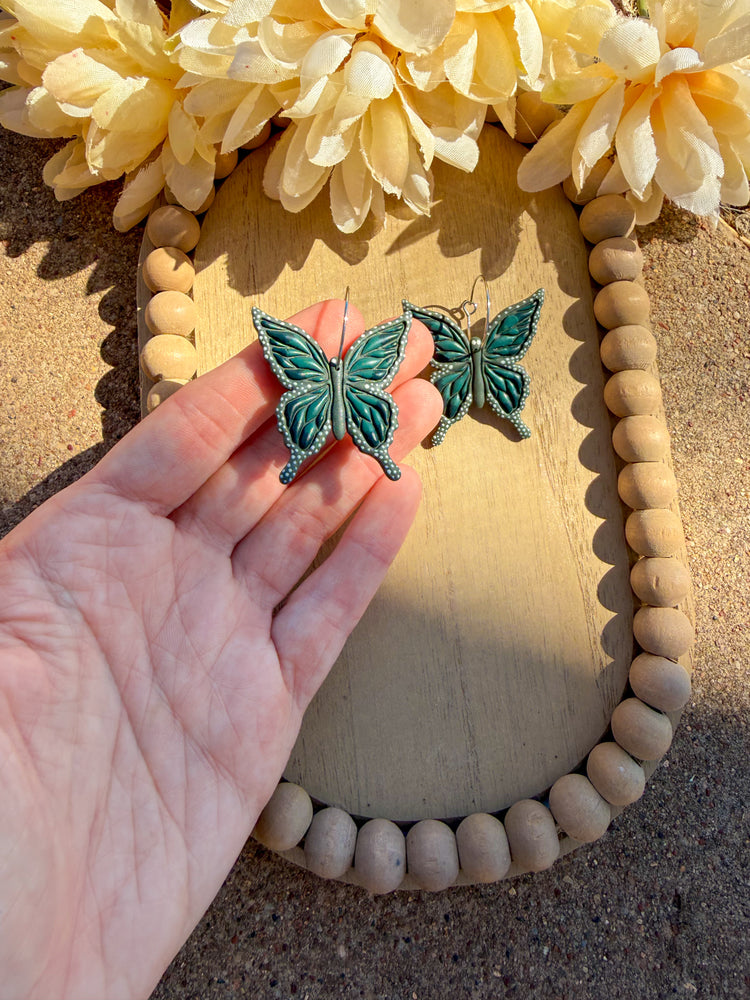 Hunter Green Butterfly Earrings