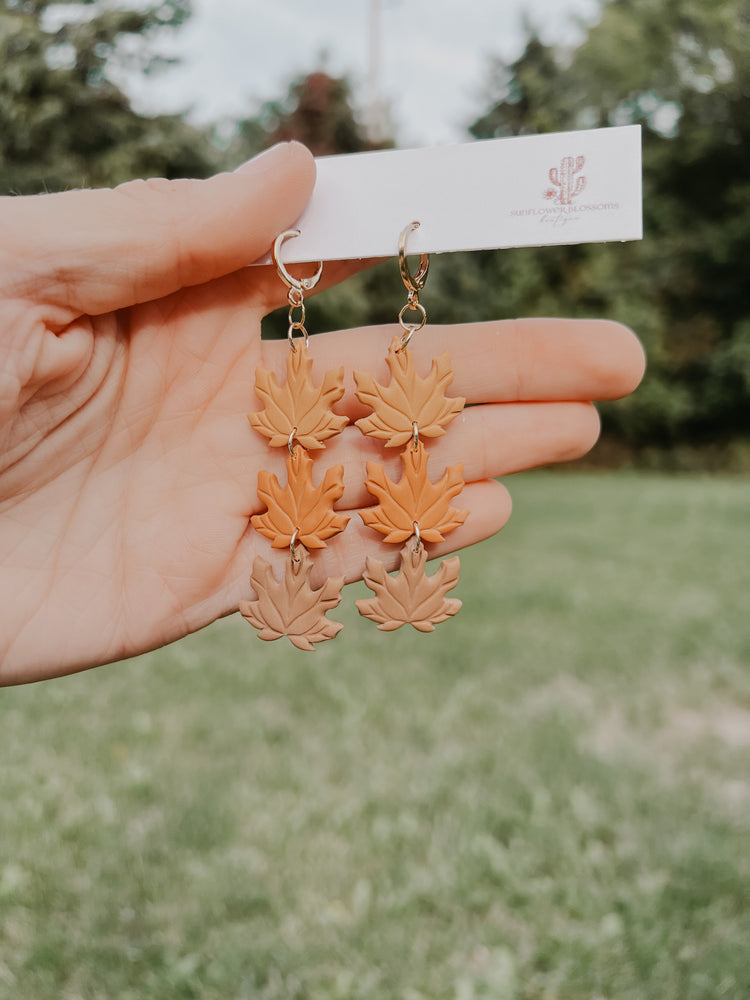 Tri-Color Leaf Dangle Earrings